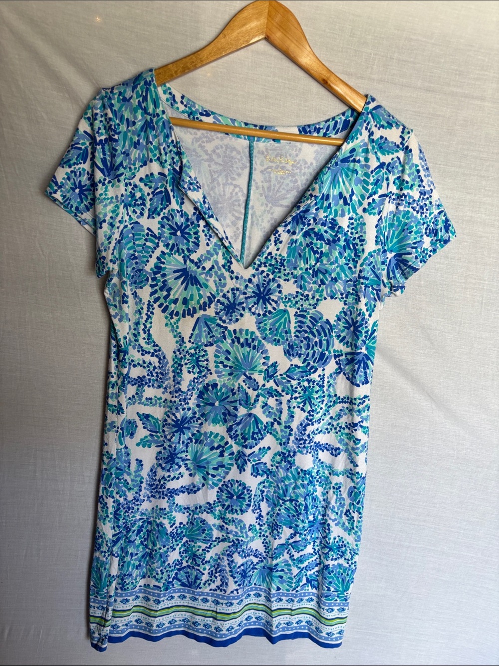 Lilly Pulitzer Blue and Teal Floral V-Neck Dress